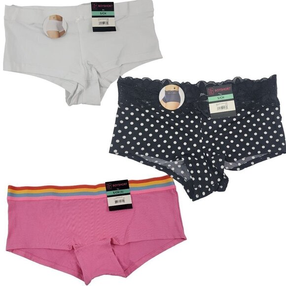 No Boundaries Women's Size Small Cotton & Lace Trim 3-Pack Boy Short Panties - Picture 1 of 16